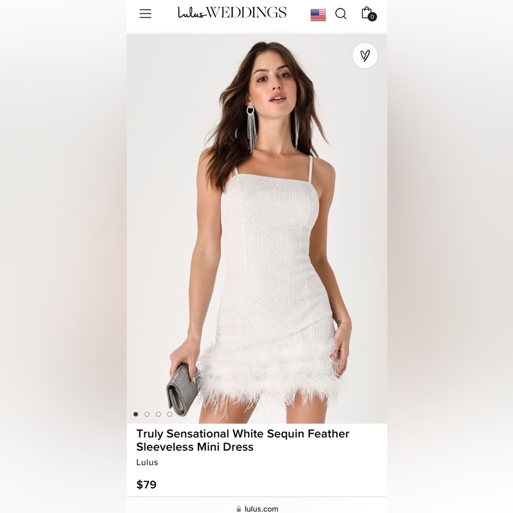Lulus sparkle feathered white dress
